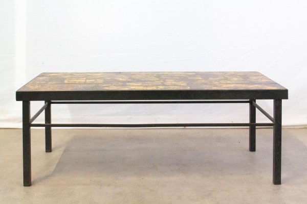 Mid-Century French Iron & Fawn Enamel Top Coffee Table in the Style of Cloutier Brothers, 1960s-RIU-713827