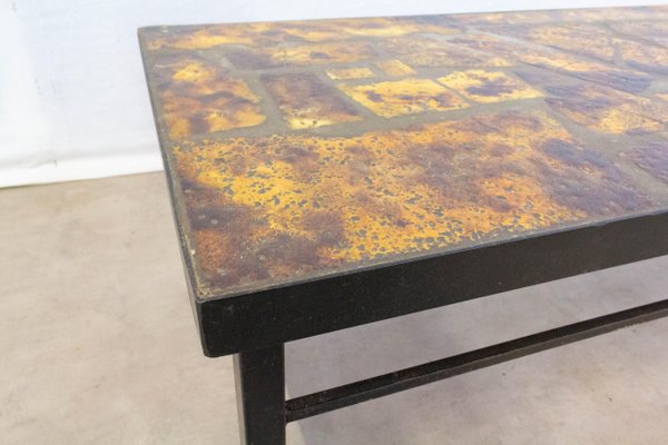 Mid-Century French Iron & Fawn Enamel Top Coffee Table in the Style of Cloutier Brothers, 1960s-RIU-713827