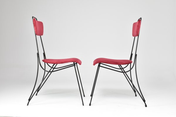 Mid-Century French Metal and Velvet Chair, 1950s-GXL-1719566