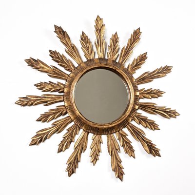 Mid-Century French Modern Gilded Wood Sunburst Wall Mirror, 1950s-JDR-1126036