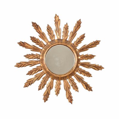 Mid-Century French Modern Gilded Wood Sunburst Wall Mirror, 1950s-JDR-1126036