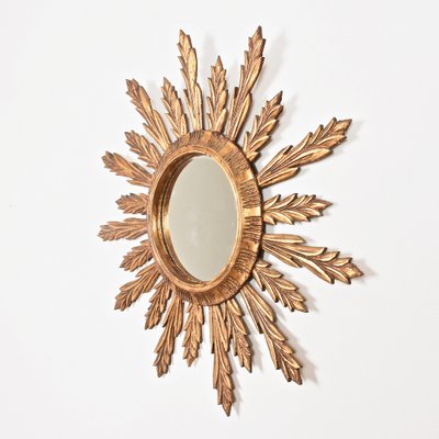 Mid-Century French Modern Gilded Wood Sunburst Wall Mirror, 1950s-JDR-1126036