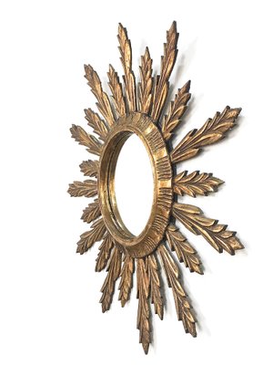 Mid-Century French Modern Gilded Wood Sunburst Wall Mirror, 1950s-JDR-1126036