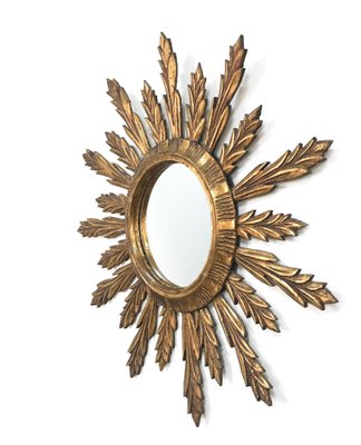 Mid-Century French Modern Gilded Wood Sunburst Wall Mirror, 1950s-JDR-1126036