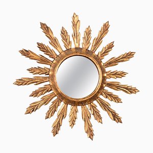 Mid-Century French Modern Gilded Wood Sunburst Wall Mirror, 1950s-JDR-1126036