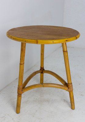 Mid-Century French Modern Rattan Side Table, 1950-RIU-1215332