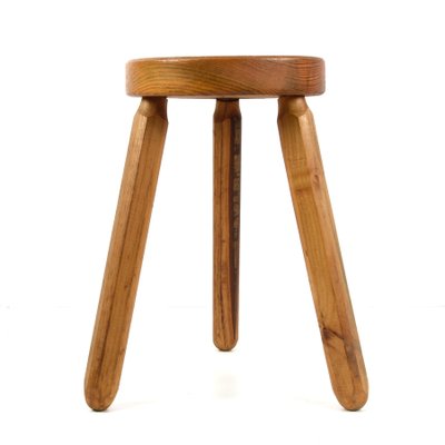 Mid-Century French Modern Wooden Tripod Stool in the style of Charlotte Perriand, 1950s-JDR-1125499