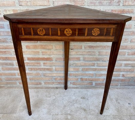 Mid-Century French Modernist Triangular Wooden Side Table with Marquetry, 1950s-NOU-1733656