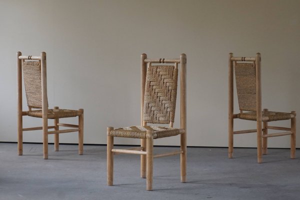 Mid-Century French Naturalist Woven Chairs in Solid Elm by Pierre Chapo, 1960s, Set of 6-MXF-950920