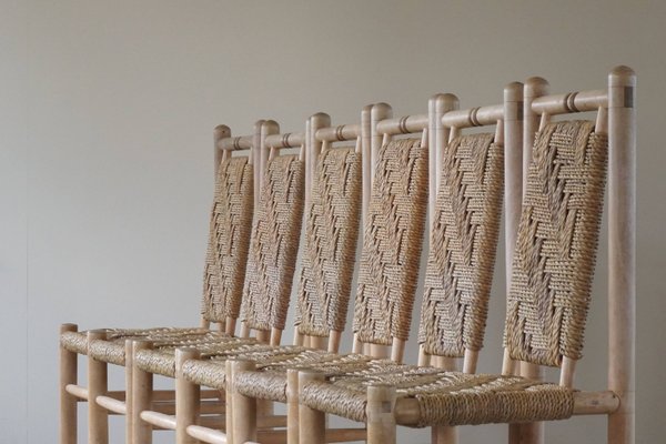 Mid-Century French Naturalist Woven Chairs in Solid Elm by Pierre Chapo, 1960s, Set of 6-MXF-950920