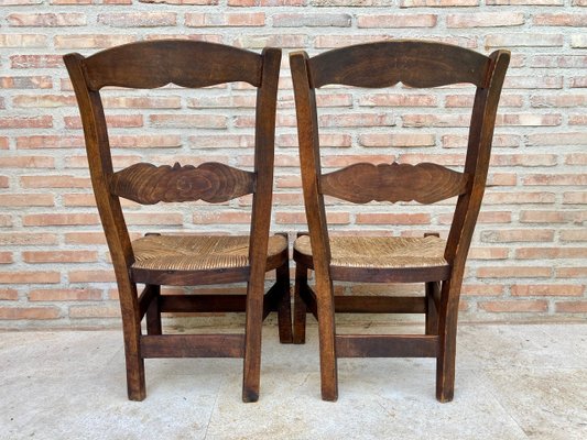 Mid-Century French Oak and Rush Chairs with Natural Fibers Seats, Set of 2-NOU-1141764