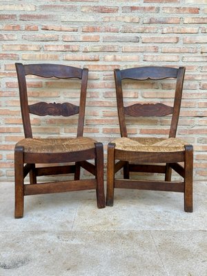 Mid-Century French Oak and Rush Chairs with Natural Fibers Seats, Set of 2-NOU-1141764