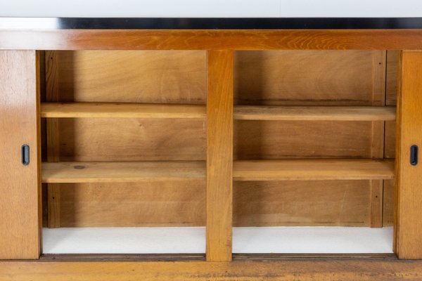 Mid-Century French Oak Buffet Enfilade Sideboard Credenza with Four Sliding Doors-RIU-1195634