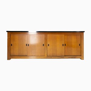 Mid-Century French Oak Buffet Enfilade Sideboard Credenza with Four Sliding Doors-RIU-1195634