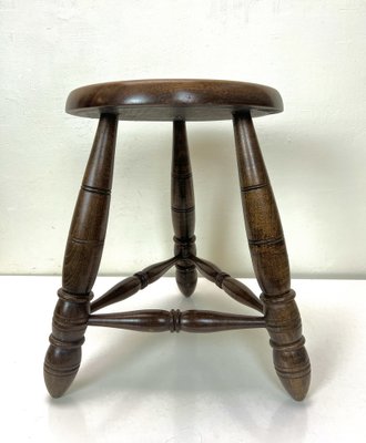 Mid-Century French Oak Tripod Stool in the Style of Charles Dudouyt, 1950s-WZZ-1447354