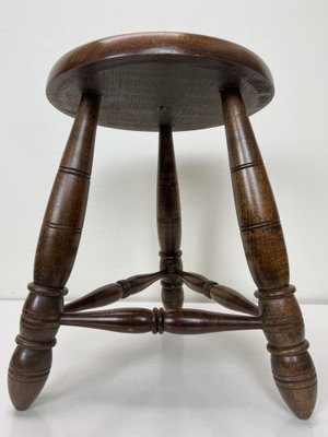 Mid-Century French Oak Tripod Stool in the Style of Charles Dudouyt, 1950s-WZZ-1447354