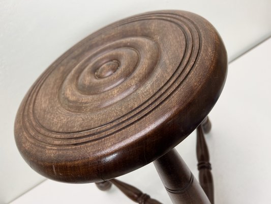 Mid-Century French Oak Tripod Stool in the Style of Charles Dudouyt, 1950s-WZZ-1447354