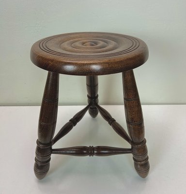 Mid-Century French Oak Tripod Stool in the Style of Charles Dudouyt, 1950s-WZZ-1447354