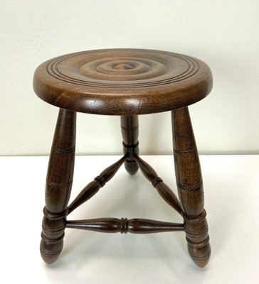 Mid-Century French Oak Tripod Stool in the Style of Charles Dudouyt, 1950s-WZZ-1447354