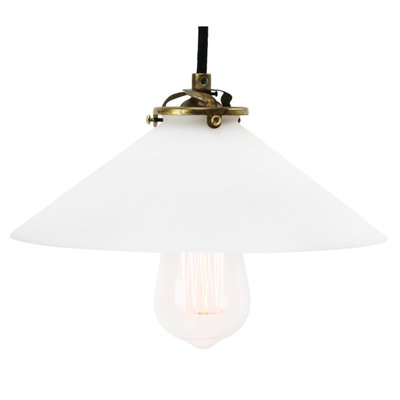 Mid-Century French Opaline Glass & Brass Ceiling Lamp-BLS-851753