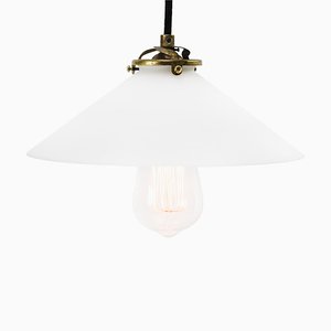 Mid-Century French Opaline Glass & Brass Ceiling Lamp-BLS-851753