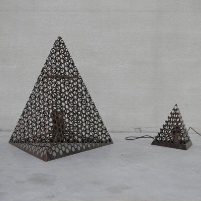 Mid-Century French Pyramid Geometric Floor and Table Lamp, Set of 2-JRP-1034555