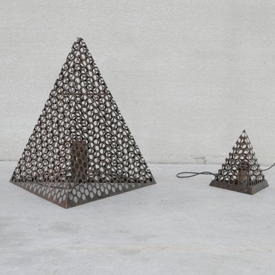 Mid-Century French Pyramid Geometric Floor and Table Lamp, Set of 2-JRP-1034555