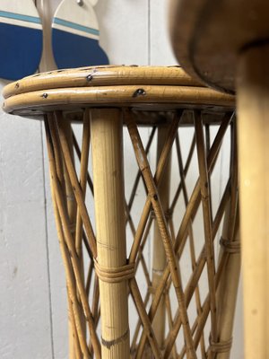 Mid-Century French Rattan and Bamboo Plant Stands, Set of 2-WZZ-1312043