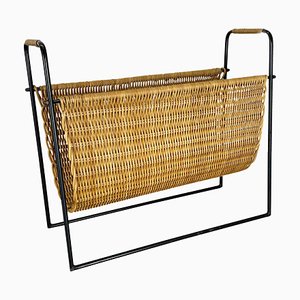 Mid-Century French Rattan Magazine Holder, 1950s-QZ-1343160