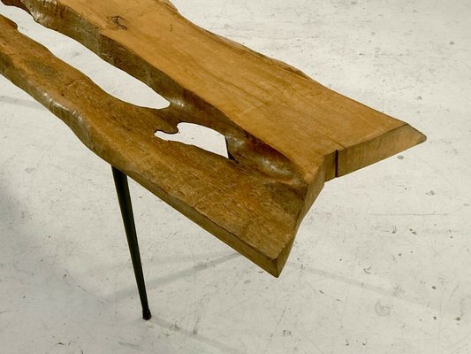 Mid-Century French Raw Wood Coffee or Side Table on Compass Legs, 1950s-NLF-883146