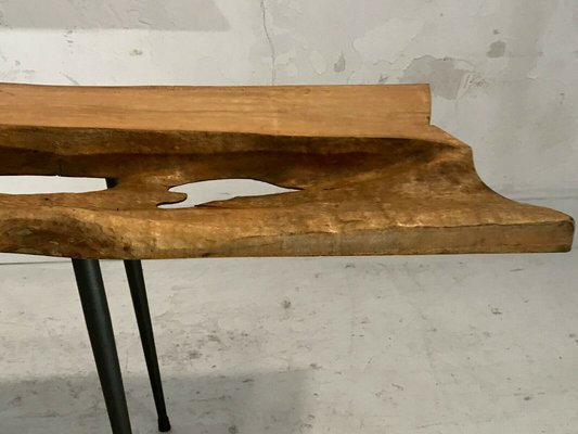 Mid-Century French Raw Wood Coffee or Side Table on Compass Legs, 1950s-NLF-883146