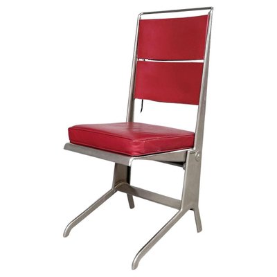 Mid-Century French Red Leather & Steel Chair by Jean Prouvé for Tecta, 1980s-GDD-1262235