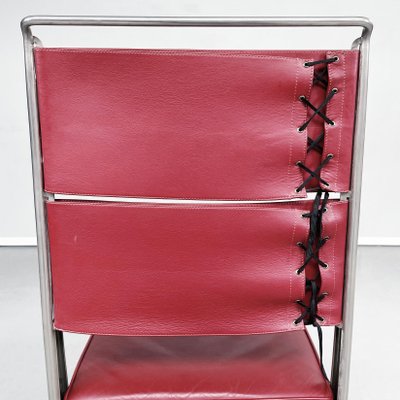 Mid-Century French Red Leather & Steel Chair by Jean Prouvé for Tecta, 1980s-GDD-1262235