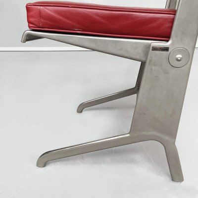 Mid-Century French Red Leather & Steel Chair by Jean Prouvé for Tecta, 1980s-GDD-1262235