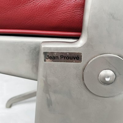 Mid-Century French Red Leather & Steel Chair by Jean Prouvé for Tecta, 1980s-GDD-1262235