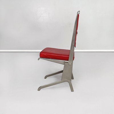 Mid-Century French Red Leather & Steel Chair by Jean Prouvé for Tecta, 1980s-GDD-1262235