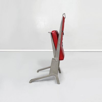 Mid-Century French Red Leather & Steel Chair by Jean Prouvé for Tecta, 1980s-GDD-1262235