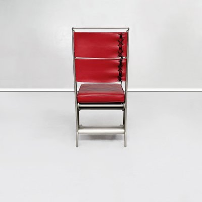 Mid-Century French Red Leather & Steel Chair by Jean Prouvé for Tecta, 1980s-GDD-1262235