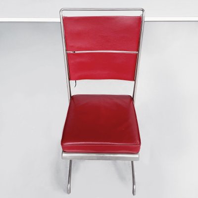 Mid-Century French Red Leather & Steel Chair by Jean Prouvé for Tecta, 1980s-GDD-1262235