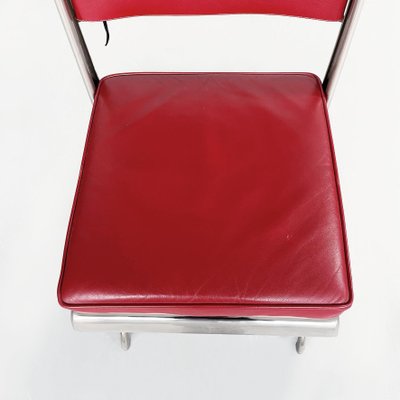 Mid-Century French Red Leather & Steel Chair by Jean Prouvé for Tecta, 1980s-GDD-1262235