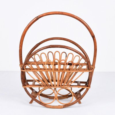 Mid-Century French Riviera Bamboo and Rattan Magazine Rack, 1960s-JDR-1125424