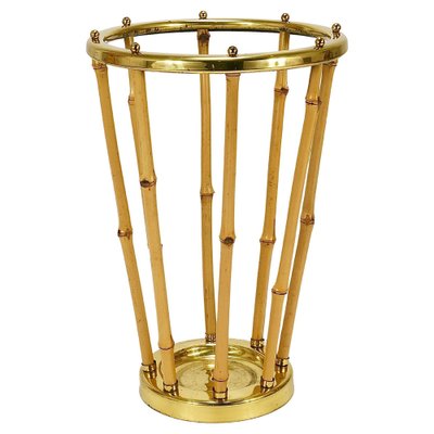 Mid-Century French Riviera Bamboo & Brass Umbrella Stand, Austria, 1950s-MWV-2031890