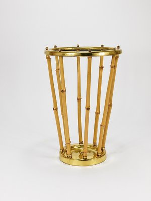 Mid-Century French Riviera Bamboo & Brass Umbrella Stand, Austria, 1950s-MWV-2031890