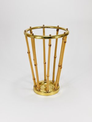 Mid-Century French Riviera Bamboo & Brass Umbrella Stand, Austria, 1950s-MWV-2031890