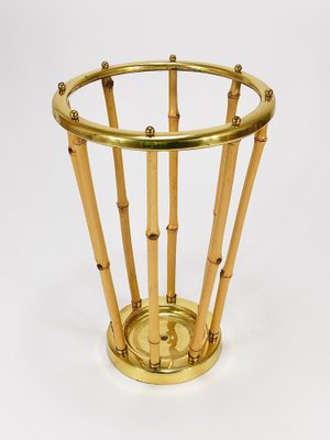 Mid-Century French Riviera Bamboo & Brass Umbrella Stand, Austria, 1950s-MWV-2031890