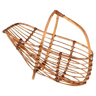 Mid-Century French Riviera Bamboo & Rattan Magazine Rack, Italy, 1960s-JDR-1343292