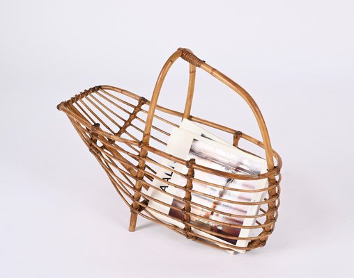 Mid-Century French Riviera Bamboo & Rattan Magazine Rack, Italy, 1960s-JDR-1343292