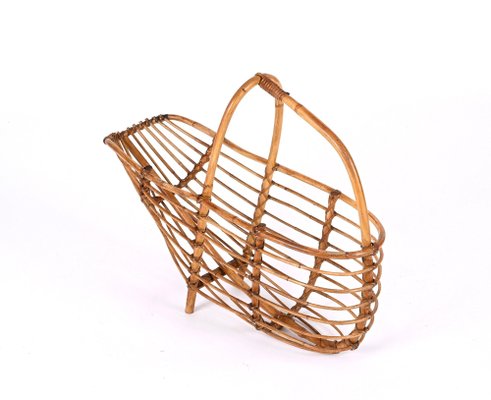 Mid-Century French Riviera Bamboo & Rattan Magazine Rack, Italy, 1960s-JDR-1343292