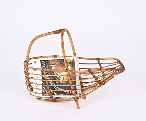 Mid-Century French Riviera Bamboo & Rattan Magazine Rack, Italy, 1960s-JDR-1343292