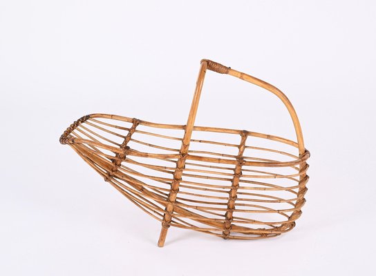 Mid-Century French Riviera Bamboo & Rattan Magazine Rack, Italy, 1960s-JDR-1343292